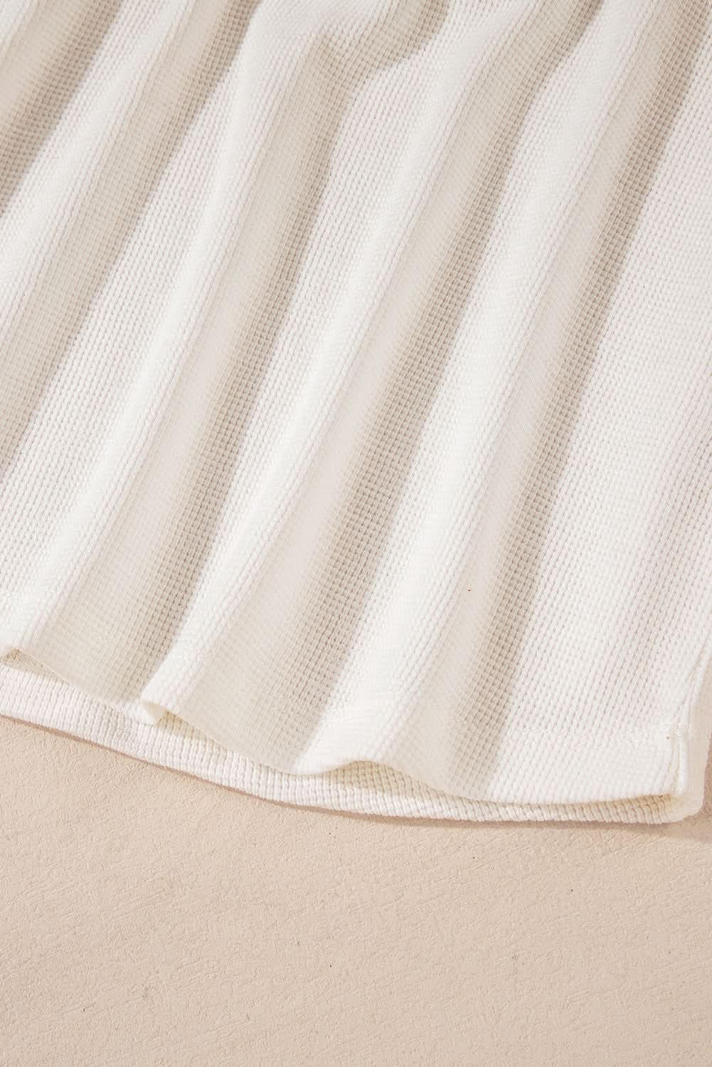 White Solid Color Waffle Half Button Long Sleeve Top - Love Salve